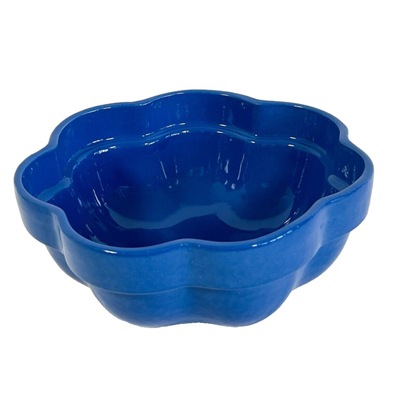 Blue Ceramic Serving Bowl 8.5" Scalloped Edge Unglazed Base Marked P360 490 - Picture 1 of 8